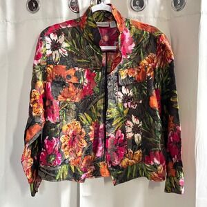 Chicos Women Jacket Floral Textured Silk Blend Art to Wear Whimsigoth Boho 19432